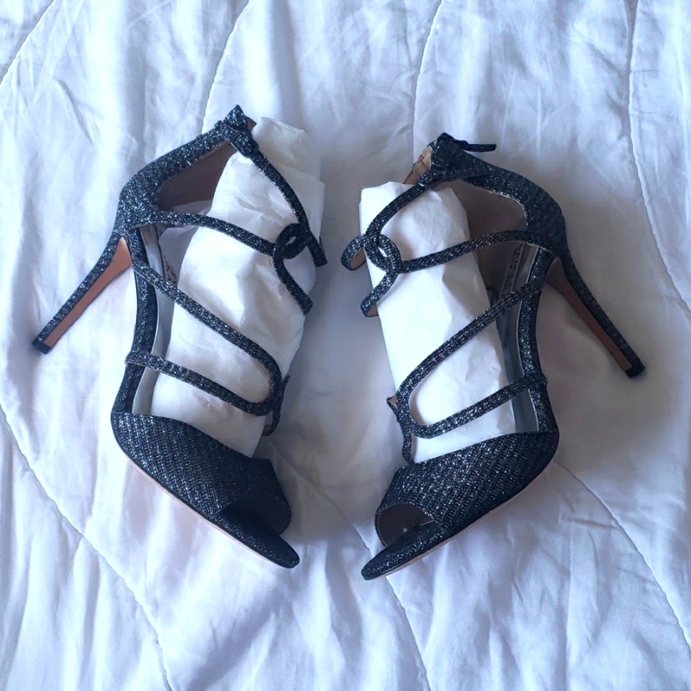 Badgley Mischka Sparkly Pewter Dress Sandals